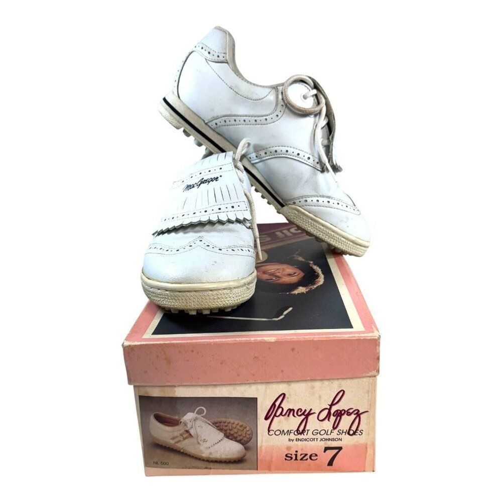 MacGregor Vintage Womens White Golf Saddle Shoes Size 7.5 With Vintage Box EUC